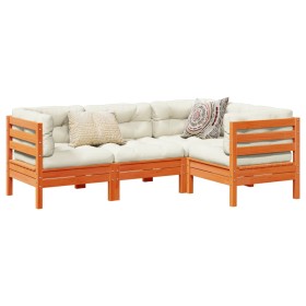 Set de sofás jardín 4 pzas con cojines madera pino marrón cera en Conjuntos de jardín | Comprar online en Foru.es