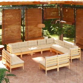 Muebles de jardín 12 piezas y cojines madera maciza de pino en Conjuntos de jardín | Comprar online en Foru.es