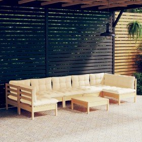 Muebles de jardín 8 piezas cojines madera maciza de pino en Conjuntos de jardín | Comprar online en Foru.es