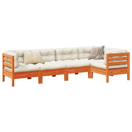 Set de sofás jardín 5 pzas con cojines madera pino marrón cera en Conjuntos de jardín | Comprar online en Foru.es