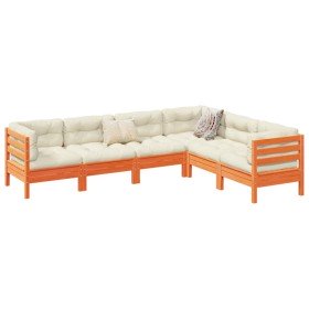 Set de sofás jardín 6 pzas con cojines madera pino marrón cera en Conjuntos de jardín | Comprar online en Foru.es
