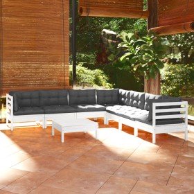 Muebles de jardín 8 pzas con cojines blanco madera maciza pino en Conjuntos de jardín | Comprar online en Foru.es