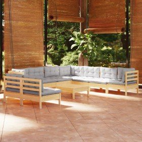 Juego de muebles de jardín 10 pzas y cojines madera maciza pino en Conjuntos de jardín | Comprar online en Foru.es