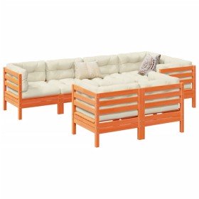 Set de sofás jardín 7 pzas con cojines madera pino marrón cera en Conjuntos de jardín | Comprar online en Foru.es