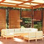 Muebles de jardín 10 pzas y cojines madera maciza de pino crema en Conjuntos de jardín | Comprar online en Foru.es