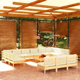 Muebles de jardín 14 piezas y cojines madera maciza de pino en Conjuntos de jardín | Comprar online en Foru.es