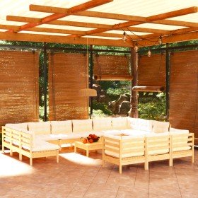 Muebles de jardín 14 piezas y cojines madera de pino crema en Conjuntos de jardín | Comprar online en Foru.es