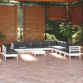 Muebles de jardín 12 pzas con cojines blanco madera maciza pino en Conjuntos de jardín | Comprar online en Foru.es