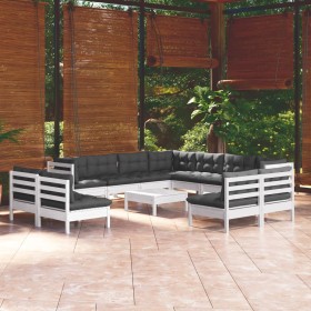Muebles de jardín 12 pzas con cojines blanco madera maciza pino en Conjuntos de jardín | Comprar online en Foru.es