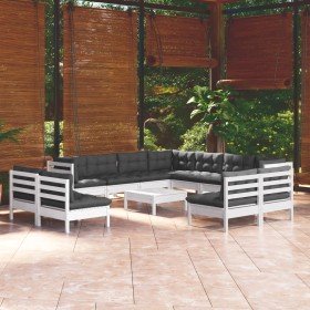 Muebles de jardín 12 pzas con cojines blanco madera maciza pino en Conjuntos de jardín | Comprar online en Foru.es