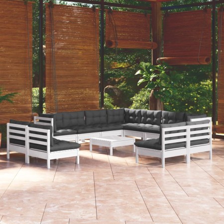 Muebles de jardín 12 pzas con cojines blanco madera maciza pino en Conjuntos de jardín | Comprar online en Foru.es