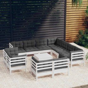 Muebles de jardín 12 pzas con cojines blanco madera maciza pino en Conjuntos de jardín | Comprar online en Foru.es