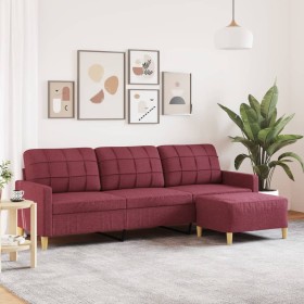Sofá de 3 plazas con taburete de tela rojo tinto 210 cm en Sofás | Comprar online en Foru.es
