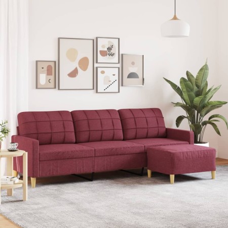 Sofá de 3 plazas con taburete de tela rojo tinto 210 cm en Sofás | Comprar online en Foru.es