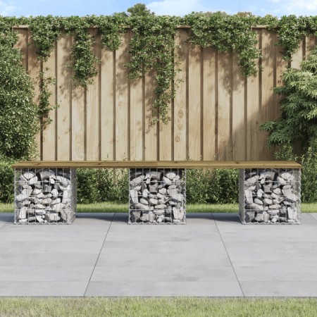 Banco jardín diseño gaviones madera pino impregnada 203x31x42cm de vidaXL, Bancos de jardín - Ref: Foro24-834334, Precio: 83,...