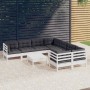Muebles de jardín 9 pzas y cojines blanco madera de pino en Conjuntos de jardín | Comprar online en Foru.es