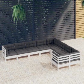 Muebles de jardín 9 pzas y cojines blanco madera de pino en Conjuntos de jardín | Comprar online en Foru.es
