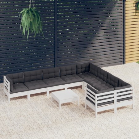 Muebles de jardín 10 pzas con cojines blanco madera de pino en Conjuntos de jardín | Comprar online en Foru.es
