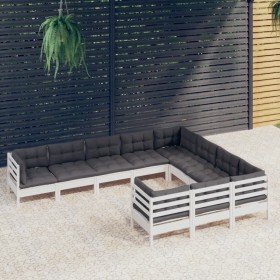 Muebles de jardín 10 pzas y cojines blanco madera de pino en Conjuntos de jardín | Comprar online en Foru.es