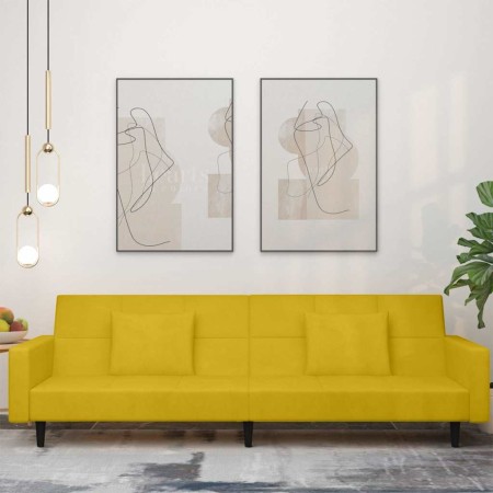 Sofá cama de 2 plazas con dos almohadas terciopelo amarillo en Sofás | Comprar online en Foru.es