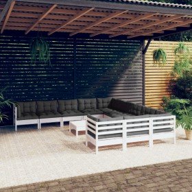 Muebles de jardín 12 pzas con cojines blanco madera de pino en Conjuntos de jardín | Comprar online en Foru.es