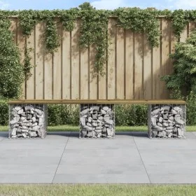 Banco jardín diseño gaviones madera pino impregnada 203x44x42cm de vidaXL, Bancos de jardín - Ref: Foro24-834343, Precio: 100...