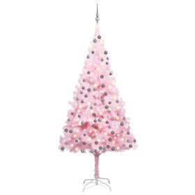 Árbol de Navidad preiluminado con luces y bolas rosa 210 cm de vidaXL, Arboles de navidad - Ref: Foro24-3077672, Precio: 104,...