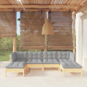 Juego de muebles de jardín 6 pzas y cojines madera pino gris en Conjuntos de jardín | Comprar online en Foru.es