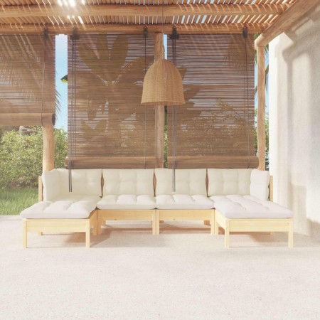 Muebles de jardín 6 piezas cojines madera de pino color crema en Conjuntos de jardín | Comprar online en Foru.es