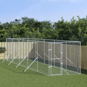 Perrera de exterior acero galvanizado plateado 2x10x2 m de vidaXL, Casetas y cercados para perros - Ref: Foro24-3190453, Prec...