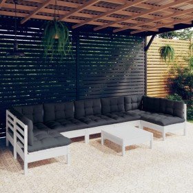 Muebles de jardín 8 pzas con cojines blanco madera maciza pino en Conjuntos de jardín | Comprar online en Foru.es