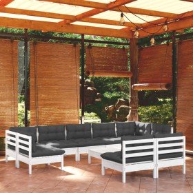 Muebles de jardín 10 pzas y cojines blanco madera maciza de pino en Conjuntos de jardín | Comprar online en Foru.es