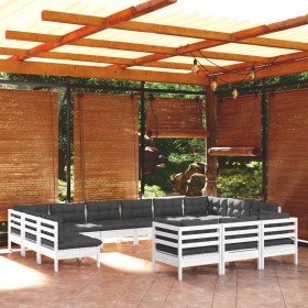 Muebles de jardín 13 pzas con cojines blanco madera de pino en Conjuntos de jardín | Comprar online en Foru.es