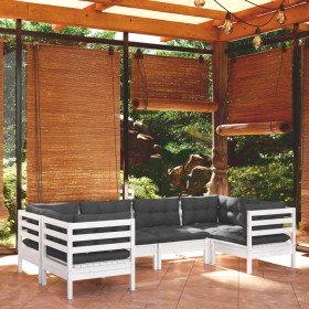 Muebles de jardín 6 pzas con cojines blanco madera de pino en Conjuntos de jardín | Comprar online en Foru.es