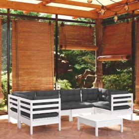Muebles de jardín 7 pzas con cojines blanco madera de pino en Conjuntos de jardín | Comprar online en Foru.es