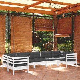 Muebles de jardín 7 pzas con cojines blanco madera de pino en Conjuntos de jardín | Comprar online en Foru.es