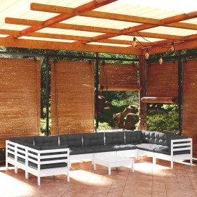 Muebles de jardín 11 pzas con cojines blanco madera de pino en Conjuntos de jardín | Comprar online en Foru.es
