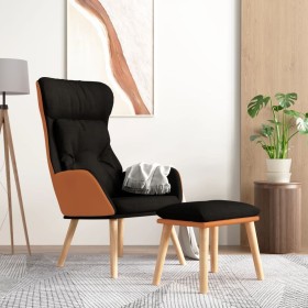 Sillón de relax con taburete tela y cuero sintético negro en Sillones | Comprar online en Foru.es