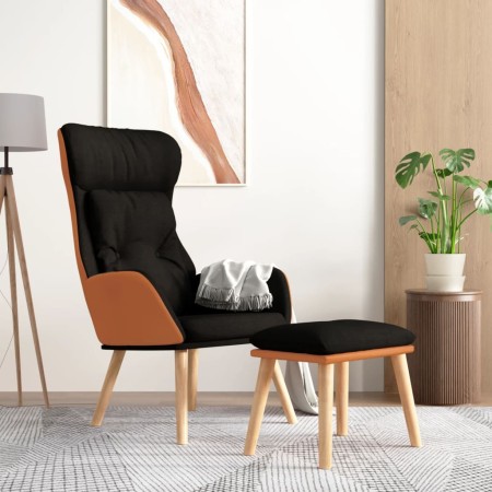 Sillón de relax con taburete tela y cuero sintético negro en Sillones | Comprar online en Foru.es