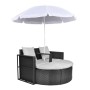 Cama de jardín con sombrilla ratán sintético negro de vidaXL, Camas para exteriores - Ref: Foro24-40735, Precio: 345,12 €, De...