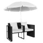Cama de jardín con sombrilla ratán sintético negro de vidaXL, Camas para exteriores - Ref: Foro24-40735, Precio: 345,12 €, De...