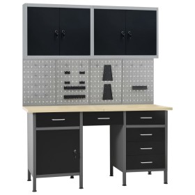 Banco de trabajo con cuatro paneles de pared y dos armarios de vidaXL, Mesas de trabajo - Ref: Foro24-3053434, Precio: 713,07...