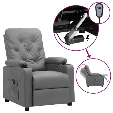 Sillón reclinable eléctrico de cuero sintético gris en Sillones | Comprar online en Foru.es