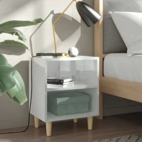 Bedside tables with wooden legs 2 units glossy white 40x30x50 cm by vidaXL, Nightstands - Ref: Foro24-805792, Price: 45,60 €,...