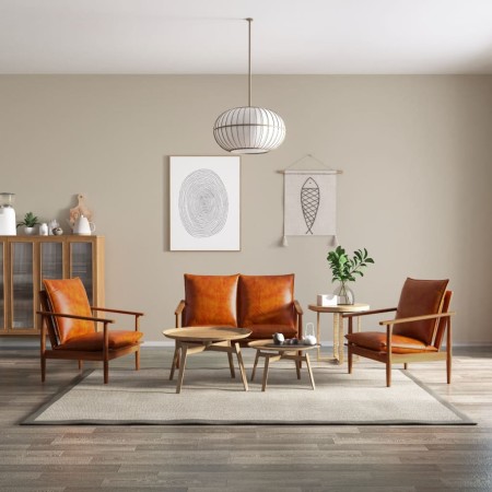 Set de sofás 3 pzas cuero auténtico madera maciza acacia marrón en Sofás | Comprar online en Foru.es