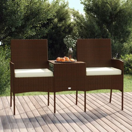 Sofá de jardín de 2 plazas con mesita ratán sintético marrón de vidaXL, Sofás de exterior - Ref: Foro24-317622, Precio: 155,1...