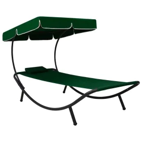 Gartenliege mit Markise und grünem Kissen von vidaXL, Liegen - Ref: Foro24-313534, Preis: 98,57 €, Rabatt: %