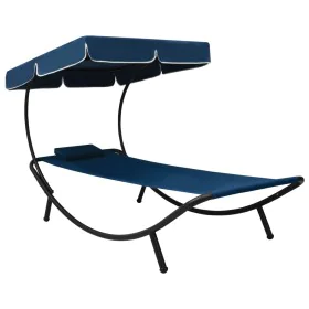 Tumbona de jardín con toldo y cojín azul de vidaXL, Tumbonas - Ref: Foro24-313535, Precio: 87,70 €, Descuento: %