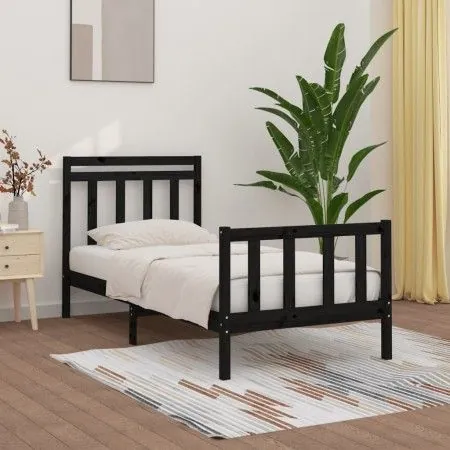 Estructura de cama madera maciza de pino negro 100x200 cm de vidaXL, Camas y somieres - Ref: Foro24-3107022, Precio: 131,85 €...