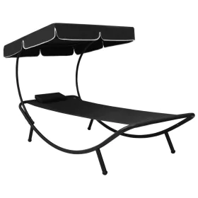 Tumbona de jardín con toldo y cojín negro de vidaXL, Tumbonas - Ref: Foro24-313533, Precio: 91,52 €, Descuento: %